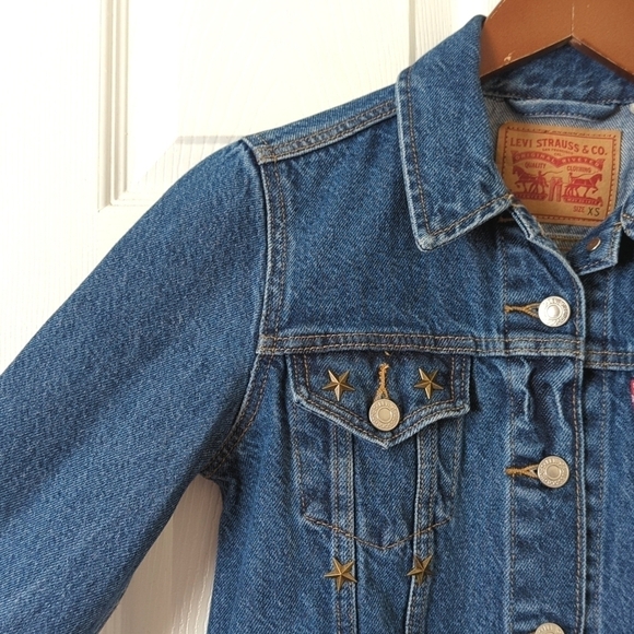 Levi's Classic Star Studded Dark Wash Long Sleeve Denim Jean Trucker Jacket XS - Picture 4 of 16